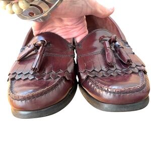 MEN shoes BASS loafers 8.5 WIDE brown leather tassels flap slipon classic preppy